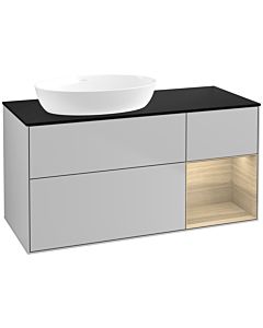Villeroy und Boch Finion Waschtischunterschrank FA52PCGJ 120cm, Abdeckplatte black matt, Regale Oak Veneer, Light grey matt