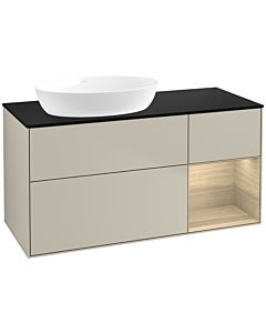 Villeroy und Boch Finion Waschtischunterschrank FA52PCHH 120cm, Abdeckplatte black matt, Regale Oak Veneer, Sand Matt Lacquer