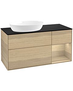 Villeroy und Boch Finion Waschtischunterschrank FA52PCPC 120cm, Abdeckplatte black matt, Regale Oak Veneer, Oak Veneer