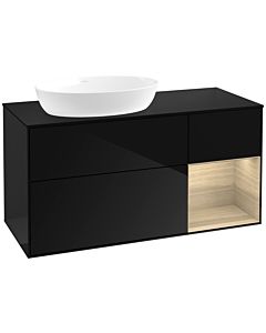 Villeroy und Boch Finion Waschtischunterschrank FA52PCPH 120cm, Abdeckplatte black matt, Regale Oak Veneer, Glossy Black Lacquer
