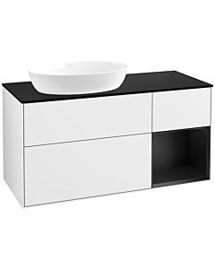 Villeroy und Boch Finion Waschtischunterschrank FA52PDGF 120cm, Abdeckplatte black matt, Regale Black matt lacquer, Glossy white lacquer