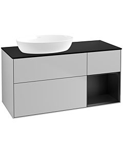 Villeroy und Boch Finion Waschtischunterschrank FA52PDGJ 120cm, Abdeckplatte black matt, Regale Black matt lacquer, Light grey matt