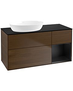 Villeroy und Boch Finion Waschtischunterschrank FA52PDGN 120cm, Abdeckplatte black matt, Regale Black matt lacquer, Walnut veneer
