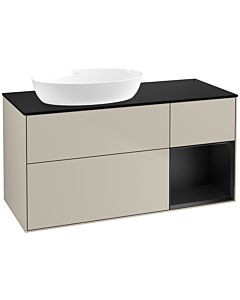 Villeroy und Boch Finion FA52PDHH 120cm, plaque de recouvrement noire mate, étagères Sand Matt Lacquer noir mat, Sand Matt Lacquer