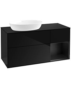 Villeroy und Boch Finion FA52PDPH 120cm, plaque de recouvrement noire mate, étagères Glossy Black Lacquer noir mat, Glossy Black Lacquer