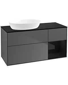 Villeroy und Boch Finion Villeroy und Boch FA52PHGK 120cm, plaque de recouvrement noir mat, étagères Laque noire brillante, anthracite mat