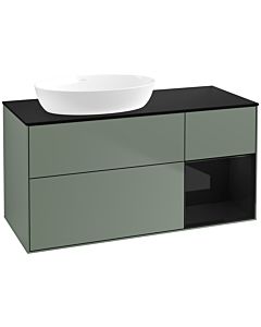 Villeroy und Boch Finion Villeroy und Boch FA52PHGM 120cm, plaque de recouvrement noir mat, étagères Laque noire brillante, Olive Matt Lacquer