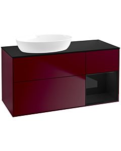 Villeroy und Boch Finion Villeroy und Boch FA52PHHB 120cm, plaque de recouvrement noire mate, étagères en laque noire brillante, Peony Matt