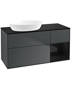 Villeroy und Boch Finion Villeroy und Boch FA52PHHG 120cm, plaque de recouvrement noir mat, étagères Laque noire brillante, Midnight Blue Matt Lacquer