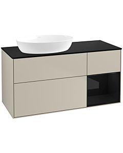 Villeroy und Boch Finion Waschtischunterschrank FA52PHHH 120cm, Abdeckplatte black matt, Regale Glossy black lacquer, Sand Matt Lacquer