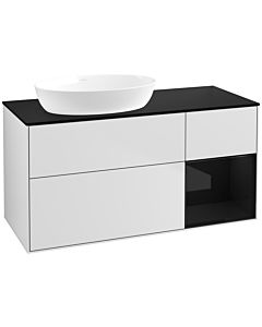 Villeroy und Boch Finion Waschtischunterschrank FA52PHMT 120cm, Abdeckplatte black matt, Regale Glossy black lacquer, White matt lacquer
