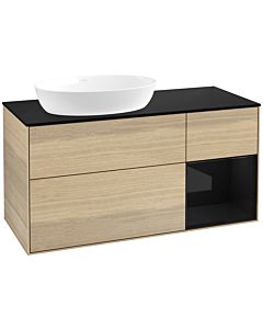 Villeroy und Boch Finion Waschtischunterschrank FA52PHPC 120cm, Abdeckplatte black matt, Regale Glossy black lacquer, Oak Veneer