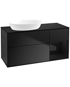 Villeroy und Boch Finion Villeroy und Boch FA52PHPD 120cm, plaque de recouvrement noir mat, étagères Laque noire brillante, laque noire mate
