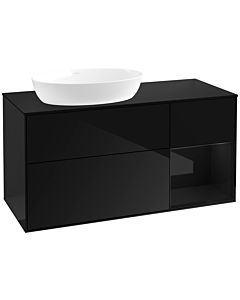 Villeroy und Boch Finion FA52PHPH 120cm, plaque de recouvrement noire mate, étagères en laque noire brillante, Glossy Black Lacquer