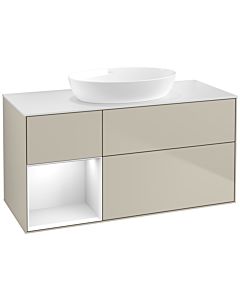 Villeroy und Boch Finion Waschtischunterschrank FA61GFHH 120cm, Abdeckplatte white matt, Regale Glossy white lacquer, Sand Matt Lacquer