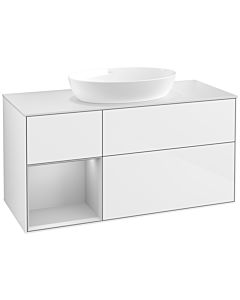 Villeroy und Boch Finion Waschtischunterschrank FA61GJGF 120cm, Abdeckplatte white matt, Regale Light grey matt lacquer, Glossy white lacquer