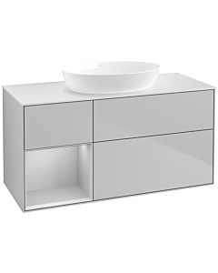 Villeroy und Boch Finion Villeroy und Boch FA61GJGJ 120cm, plaque de recouvrement blanc mat, étagères laqué gris clair mat, gris clair mat