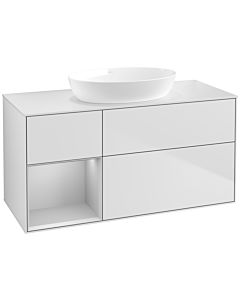 Villeroy und Boch Finion Waschtischunterschrank FA61GJMT 120cm, Abdeckplatte white matt, Regale Light grey matt lacquer, White matt lacquer