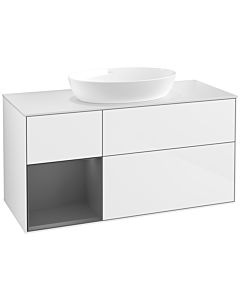 Villeroy und Boch Finion Villeroy und Boch FA61GKGF 120cm, plaque de recouvrement blanc mat, étagères laqué anthracite mat, laqué blanc brillant