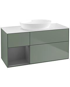Villeroy und Boch Finion Waschtischunterschrank FA61GKGM 120cm, Abdeckplatte white matt, Regale Anthracite matt lacquer, Olive Matt Lacquer