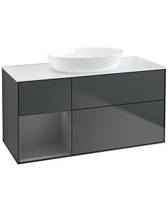Villeroy und Boch Finion Villeroy und Boch FA61GKHG 120cm, plaque de recouvrement blanc mat, étagères laqué mat anthracite, Midnight Blue Matt Lacquer