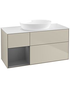 Villeroy und Boch Finion Waschtischunterschrank FA61GKHH 120cm, Abdeckplatte white matt, Regale Anthracite matt lacquer, Sand Matt Lacquer