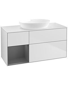 Villeroy und Boch Finion Villeroy und Boch FA61GKMT 120cm, plaque de recouvrement blanc mat, étagères laqué anthracite mat, laqué blanc mat