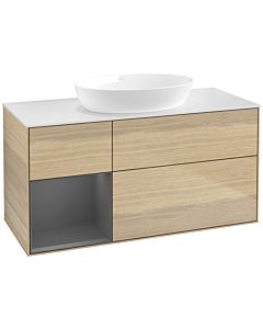Villeroy und Boch Finion Villeroy und Boch FA61GKPC 120cm, plaque de recouvrement blanc mat, étagères laqué mat anthracite, Oak Veneer