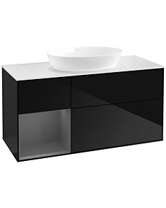 Villeroy und Boch Finion FA61GKPH 120cm, plaque de recouvrement blanc mat, étagères laqué mat anthracite, Glossy Black Lacquer