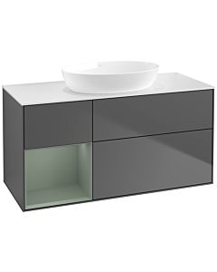 Villeroy und Boch Finion Waschtischunterschrank FA61GMGK 120cm, Abdeckplatte white matt, Regale Olive matt lacquer, Anthracite matt