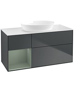 Villeroy und Boch Finion Waschtischunterschrank FA61GMHG 120cm, Abdeckplatte white matt, Regale Olive matt lacquer, Midnight Blue Matt Lacquer