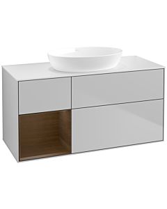 Villeroy und Boch Finion Waschtischunterschrank FA61GNGJ 120cm, Abdeckplatte white matt, Regale Walnut Veneer, Light grey matt