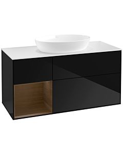 Villeroy und Boch Finion Waschtischunterschrank FA61GNPH 120cm, Abdeckplatte white matt, Regale Walnut Veneer, Glossy Black Lacquer