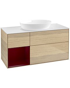 Villeroy und Boch Finion Villeroy und Boch FA61HBPC 120cm, plaque de recouvrement blanc mat, étagères Peony laqué mat, Oak Veneer