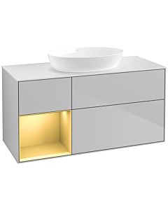 Villeroy und Boch Finion Villeroy und Boch FA61HFGJ 120cm, plaque de recouvrement blanc mat, étagères laqué or mat, gris clair mat