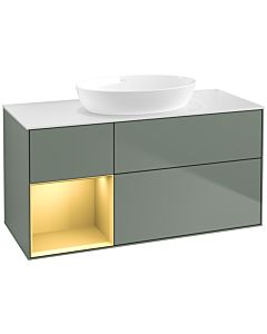 Villeroy und Boch Finion Waschtischunterschrank FA61HFGM 120cm, Abdeckplatte white matt, Regale Gold matt lacquer, Olive Matt Lacquer