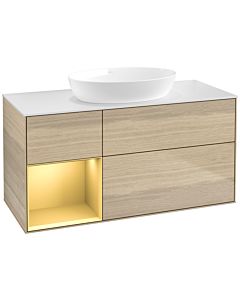 Villeroy und Boch Finion Villeroy und Boch FA61HFPC 120cm, plaque de recouvrement blanc mat, étagères laqué mat or, Oak Veneer