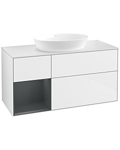 Villeroy und Boch Finion Waschtischunterschrank FA61HGGF 120cm, Abdeckplatte white matt, Regale Midnight matt lacquer, Glossy white lacquer