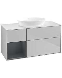 Villeroy und Boch Finion Waschtischunterschrank FA61HGGJ 120cm, Abdeckplatte white matt, Regale Midnight matt lacquer, Light grey matt