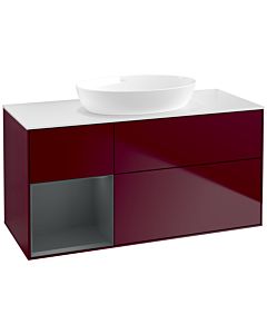 Villeroy und Boch Finion Waschtischunterschrank FA61HGHB 120cm, Abdeckplatte white matt, Regale Midnight matt lacquer, Peony Matt