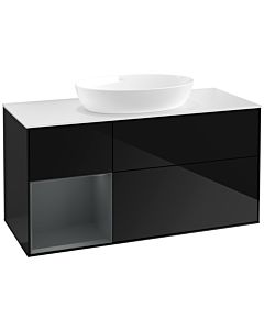 Villeroy und Boch Finion Villeroy und Boch FA61HGPH 120cm, plaque de recouvrement blanc mat, étagères laqué mat Midnight, Glossy Black Lacquer