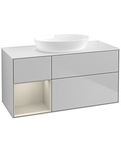 Villeroy und Boch Finion Villeroy und Boch FA61HHGJ 120cm, plaque de recouvrement blanc mat, étagères sable laqué mat, gris clair mat