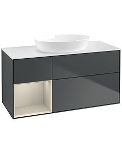 Villeroy und Boch Finion Waschtischunterschrank FA61HHHG 120cm, Abdeckplatte white matt, Regale sand matt lacquer, Midnight Blue Matt Lacquer