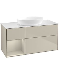 Villeroy und Boch Finion Villeroy und Boch FA61HHHH 120cm, plaque de recouvrement blanc mat, étagères sable laqué mat, Sand Matt Lacquer