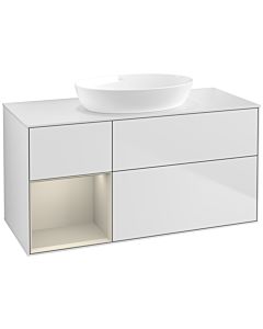 Villeroy und Boch Finion Waschtischunterschrank FA61HHMT 120cm, Abdeckplatte white matt, Regale sand matt lacquer, White matt lacquer