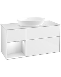 Villeroy und Boch Finion Waschtischunterschrank FA61MTGF 120cm, Abdeckplatte white matt, Regale White matt lacquer, Glossy white lacquer