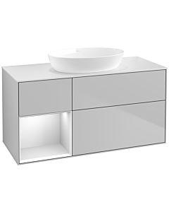 Villeroy und Boch Finion Villeroy und Boch FA61MTGJ 120cm, plaque de recouvrement blanc mat, étagères laqué blanc mat, gris clair mat