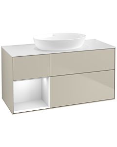 Villeroy und Boch Finion Villeroy und Boch FA61MTHH 120cm, plaque de recouvrement blanc mat, étagères laqué blanc mat, Sand Matt Lacquer