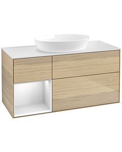 Villeroy und Boch Finion Villeroy und Boch FA61MTPC 120cm, plaque de recouvrement blanc mat, étagères laqué blanc mat, Oak Veneer