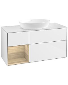 Villeroy und Boch Finion Villeroy und Boch FA61PCGF 120cm, plaque de recouvrement blanc mat, étagères Oak Veneer , laqué blanc brillant
